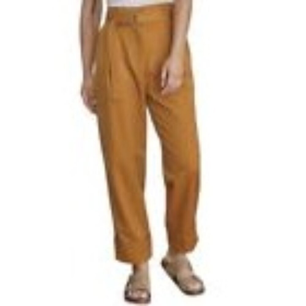 70 Elizabeth & James Paper Bag Gold High Waist Cuffed Pleated Size 24W Pant